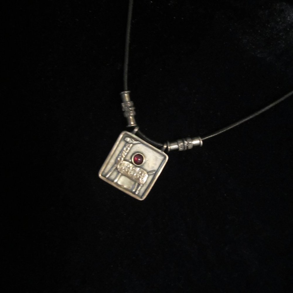 8" Drop Black Leather Necklace with Llama Pendant